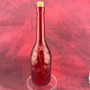 HOLIDAY ROUND GLASS DECORATING RED BOTTLE RAISED LEAVES AND GRAPES DESIGN W CORK